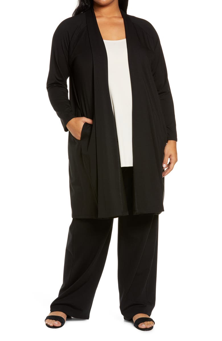 Eileen Fisher Knee Length Open Front Jersey Jacket, Main, color, 