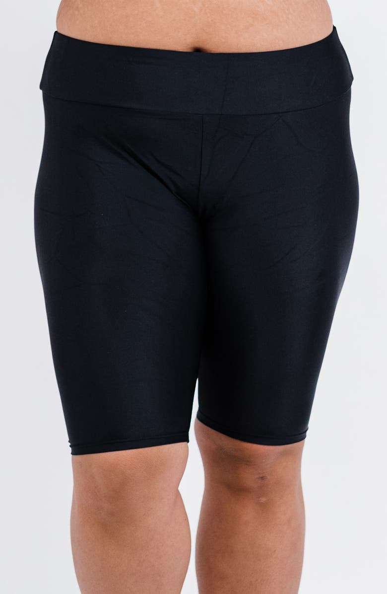 Calypsa Plus Size Long Bike Swim Shorts, Main, color, Black