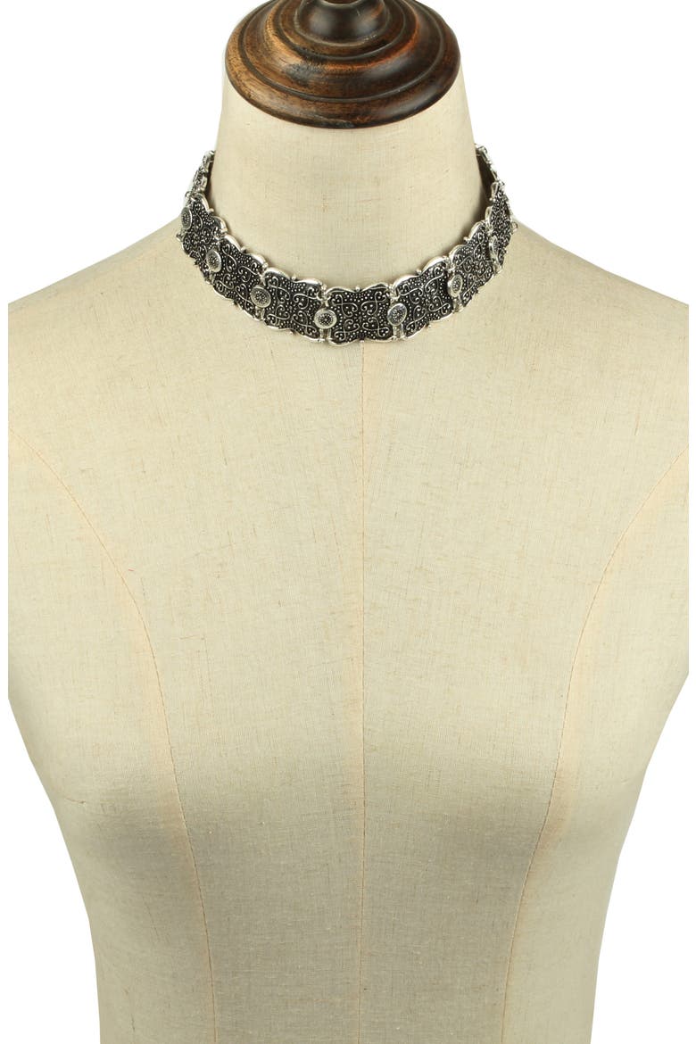Boho Filigree Link Choker Necklace, Alternate, color, SILVER