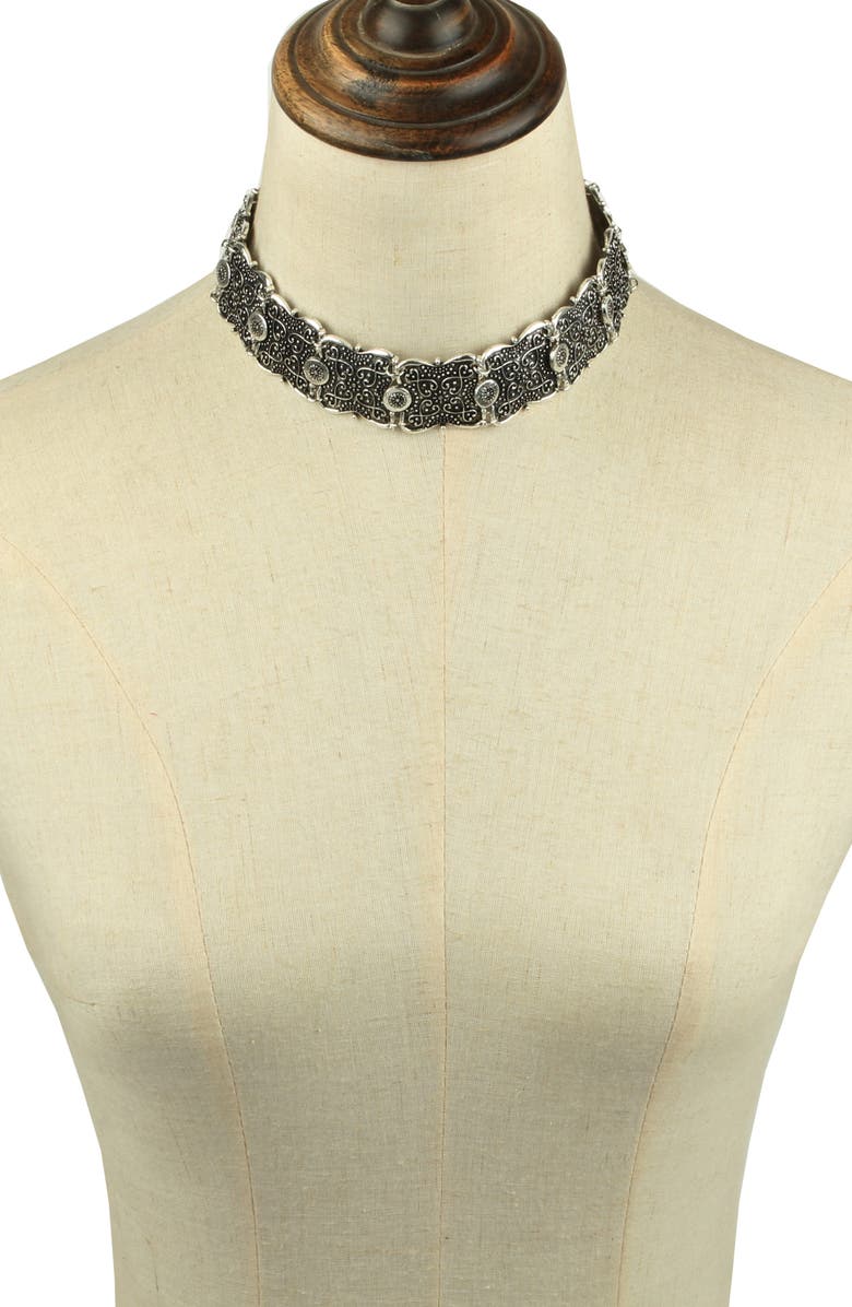 EYE CANDY LOS ANGELES Boho Filigree Link Choker Necklace, Alternate, color, Silver