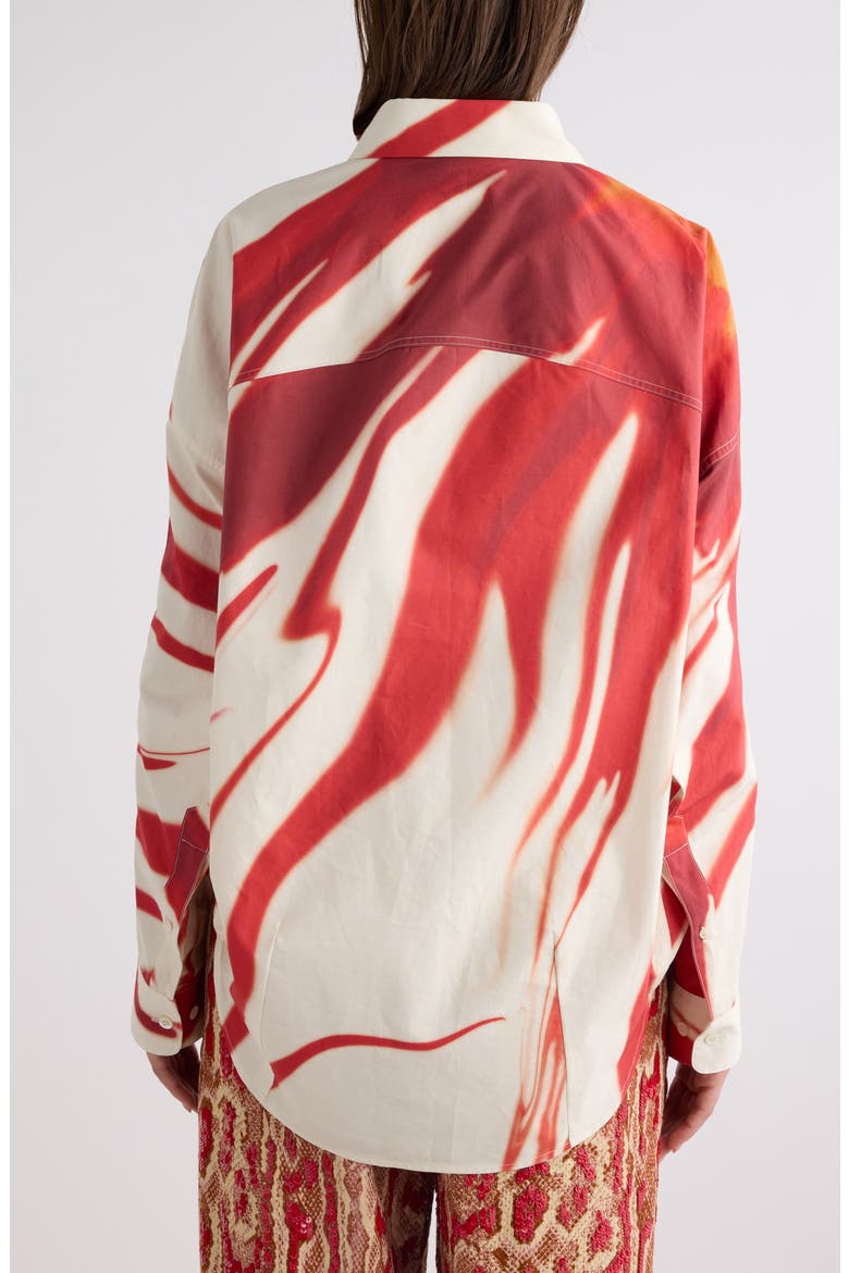 Casio Print Oversize Cotton Poplin Button-Up Shirt, Alternate, color, RED