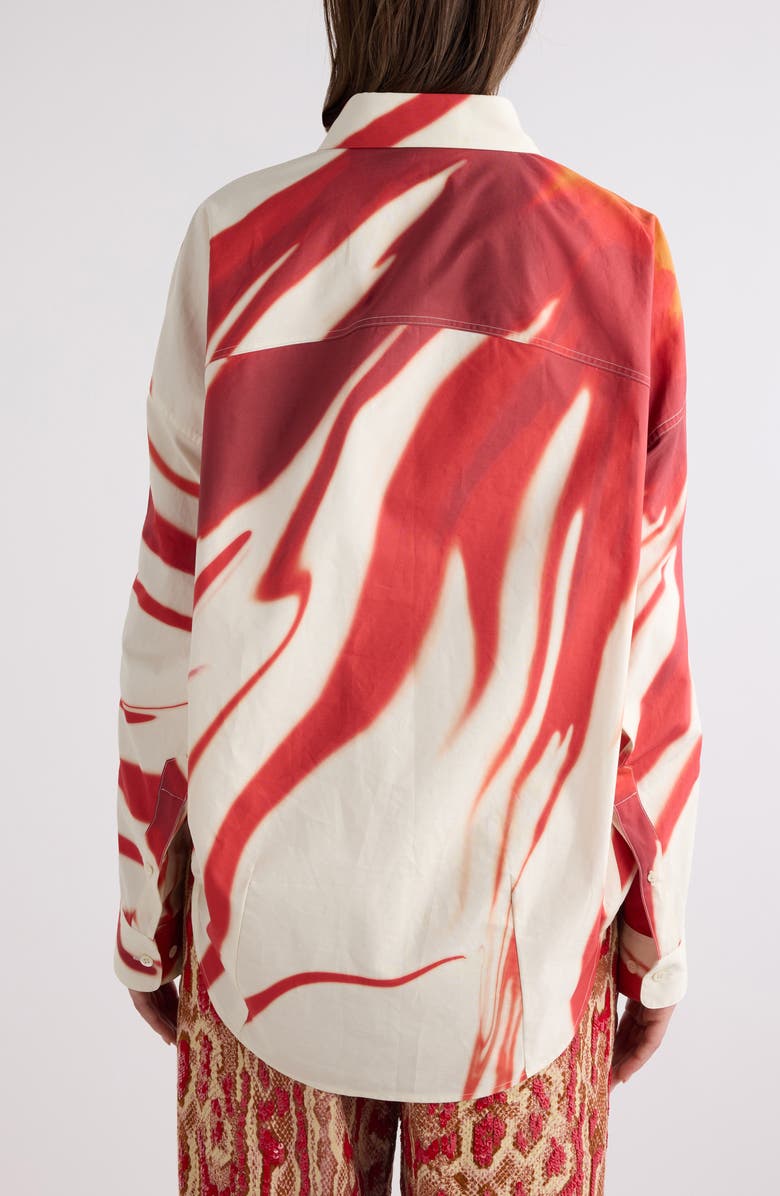 Dries Van Noten Casio Print Oversize Cotton Poplin Button-Up Shirt, Alternate, color, Red