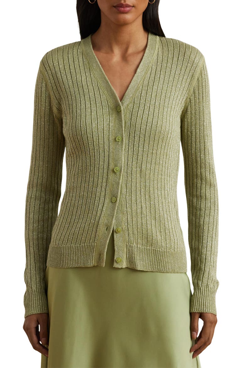 Metallic Linen Blend Rib Cardigan, Main, color, LIGHT OLIVE