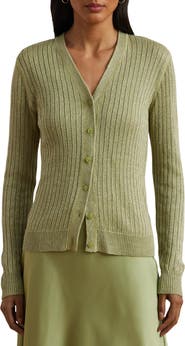 Lauren Ralph Lauren Metallic Linen Blend Rib Cardigan