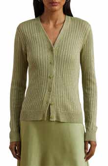 Lauren Ralph Lauren Metallic Linen Blend Rib Cardigan