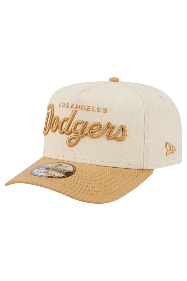 Men's New Era  Cream Los Angeles Dodgers Herringbone 9FIFTY A-Frame Snapback Hat, Alternate, color, Cream