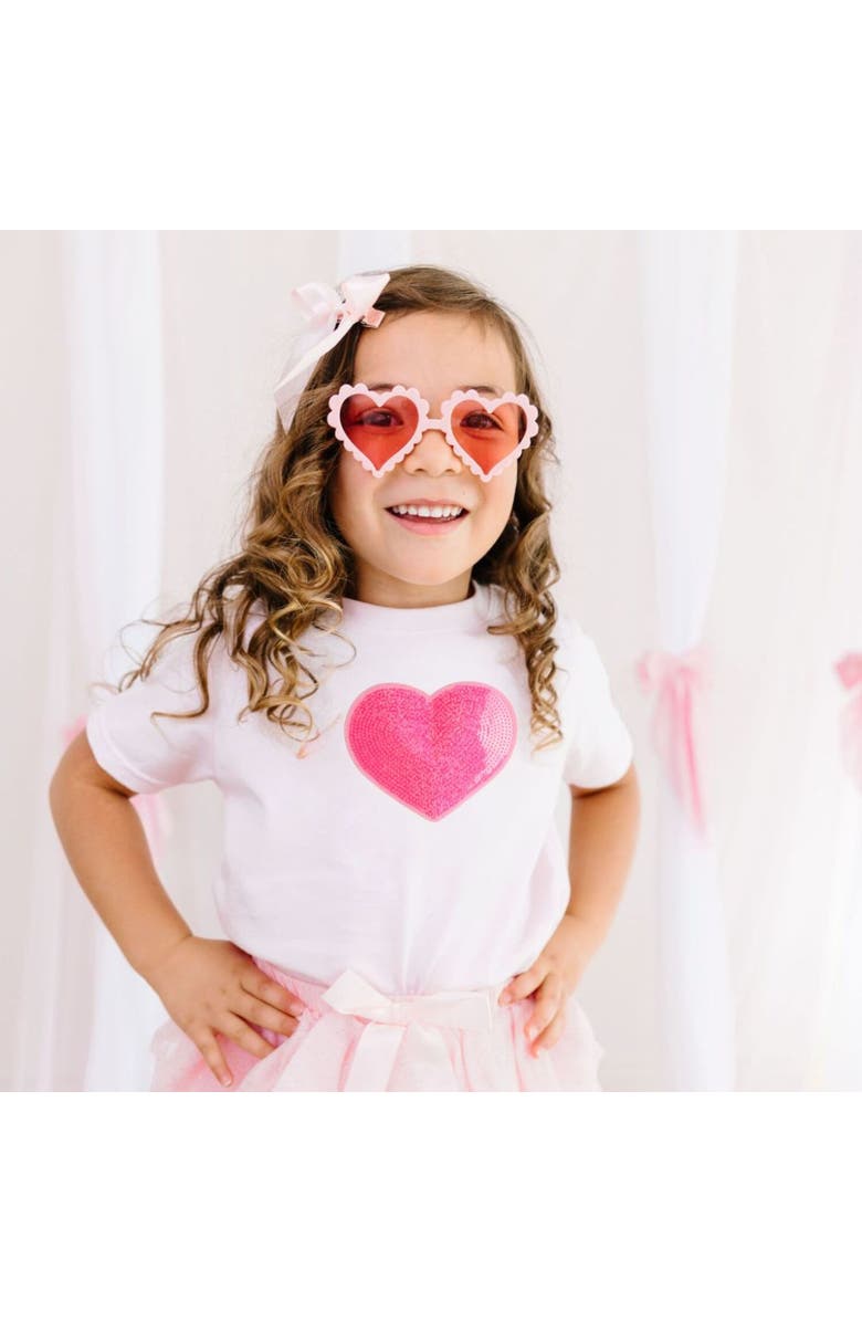 Sweet Wink Heart Sequin Patch Short Sleeve T-Shirt, Alternate, color, Pink