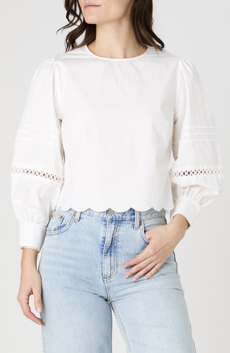 French Connection Alissa Lace Long Sleeve Cotton Top, Main, color, Linen White