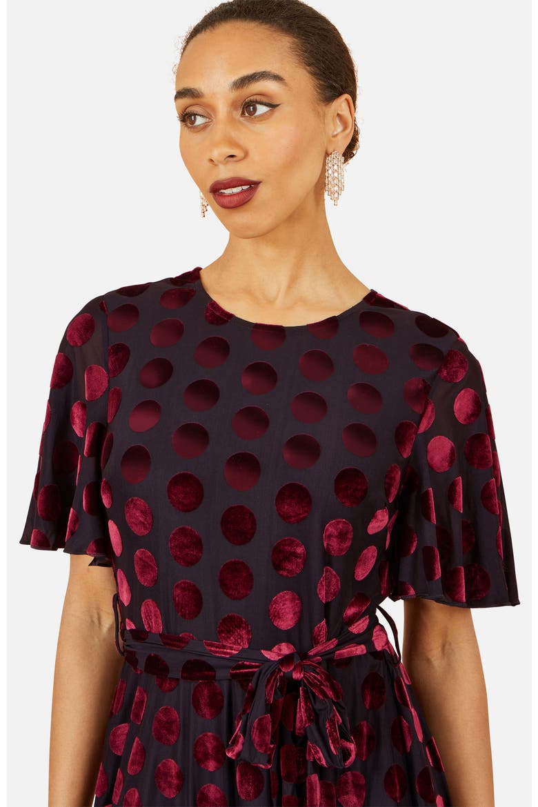 Velour Spot Midi Skater Dress, Alternate, color, Burgundy