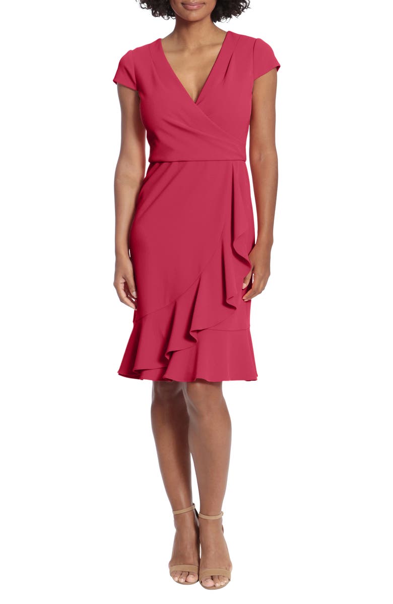 London Times Ruffle Faux Wrap Dress, Main, color, Cherry