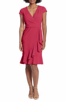 London Times Ruffle Faux Wrap Dress