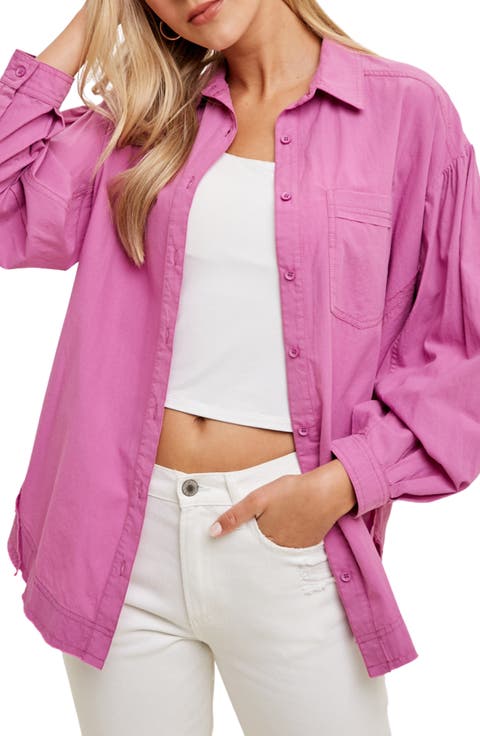 Balloon Sleeve Button-Up Shirt