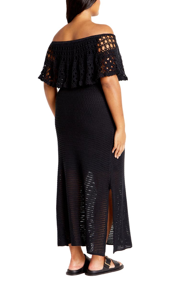 City Chic Callie Open Stitch Tie Waist Off the Shoulder Maxi Dress, Alternate, color,