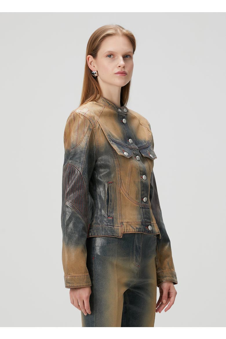 Pure Cotton Faded Motorcycle Denim Jacket, Alternate, color, BLUE