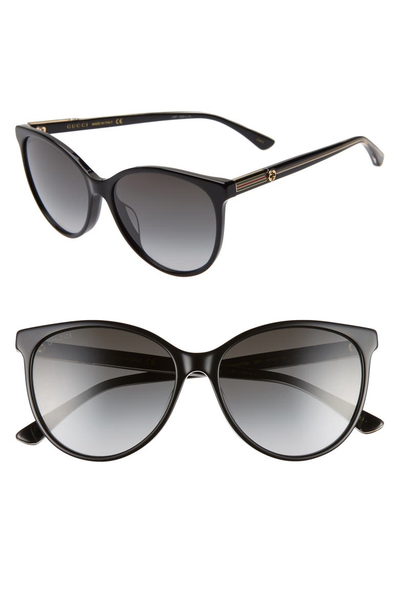 57mm Cat Eye Sunglasses, Main, color, BLACK/ CRYSTAL/ GREY GRADIENT