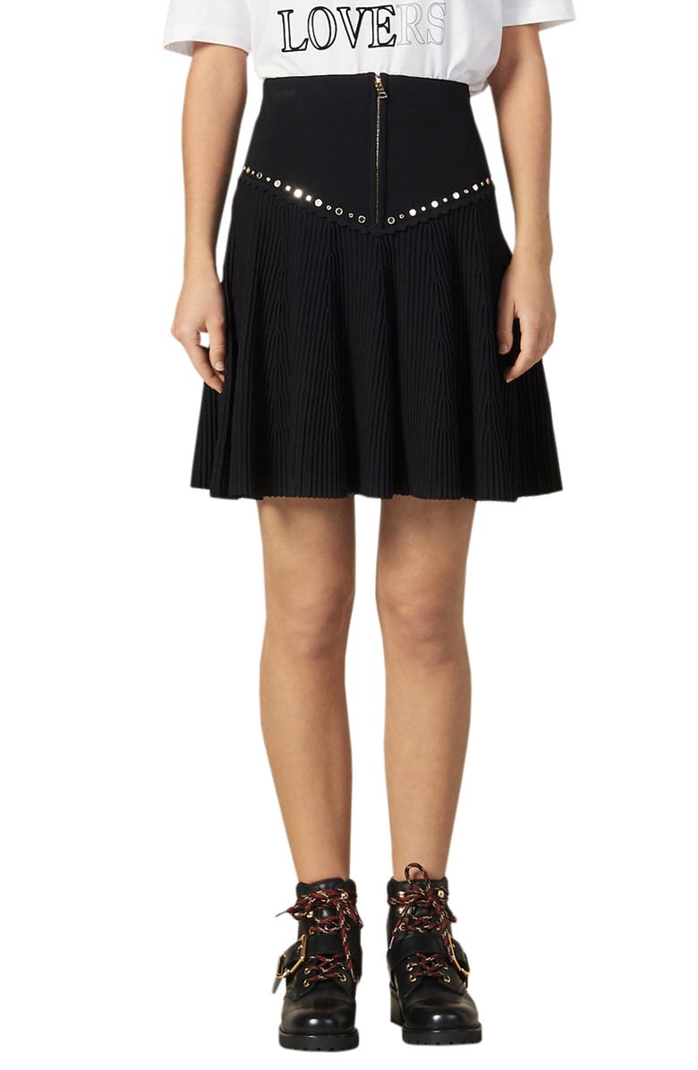 SANDRO Oria Stud Detail Knit Miniskirt, Main, color, 