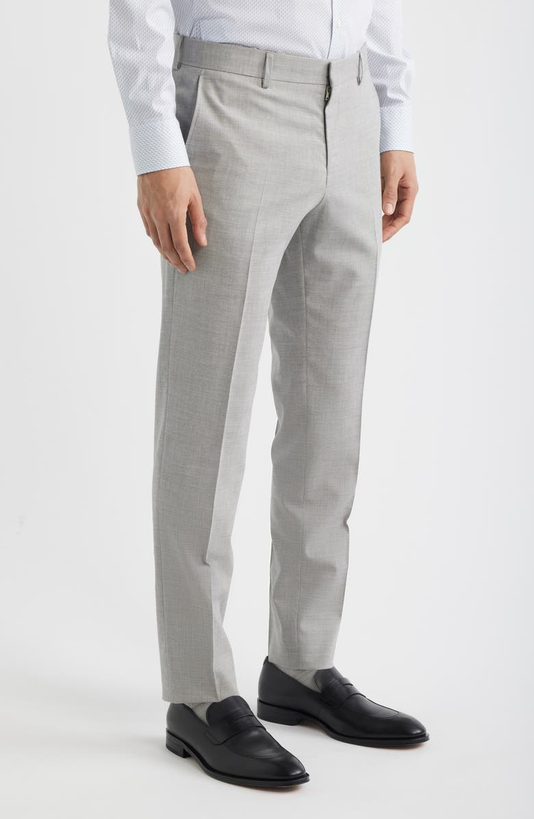 BOSS Genius Slim Fit Flat Front Wool Blend Dress Pants, Alternate, color, Open Grey
