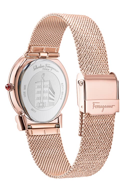 Ferragamo Gancino Slim Mesh Strap Watch, 34mm In Rosegld/blk Mop/rosegold