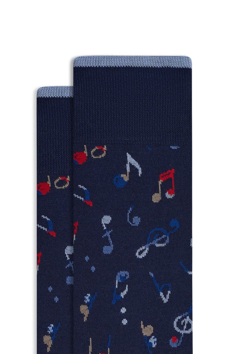 Bugatchi Music Notes Mercerized Cotton Blend Dress Socks, Alternate, color, Navy