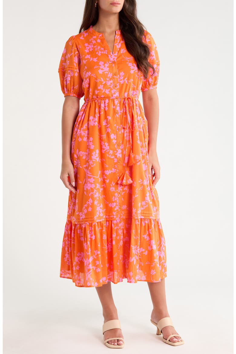 Lizeth Floral Cotton Shirtdress, Main, color, ORANGE-PINK
