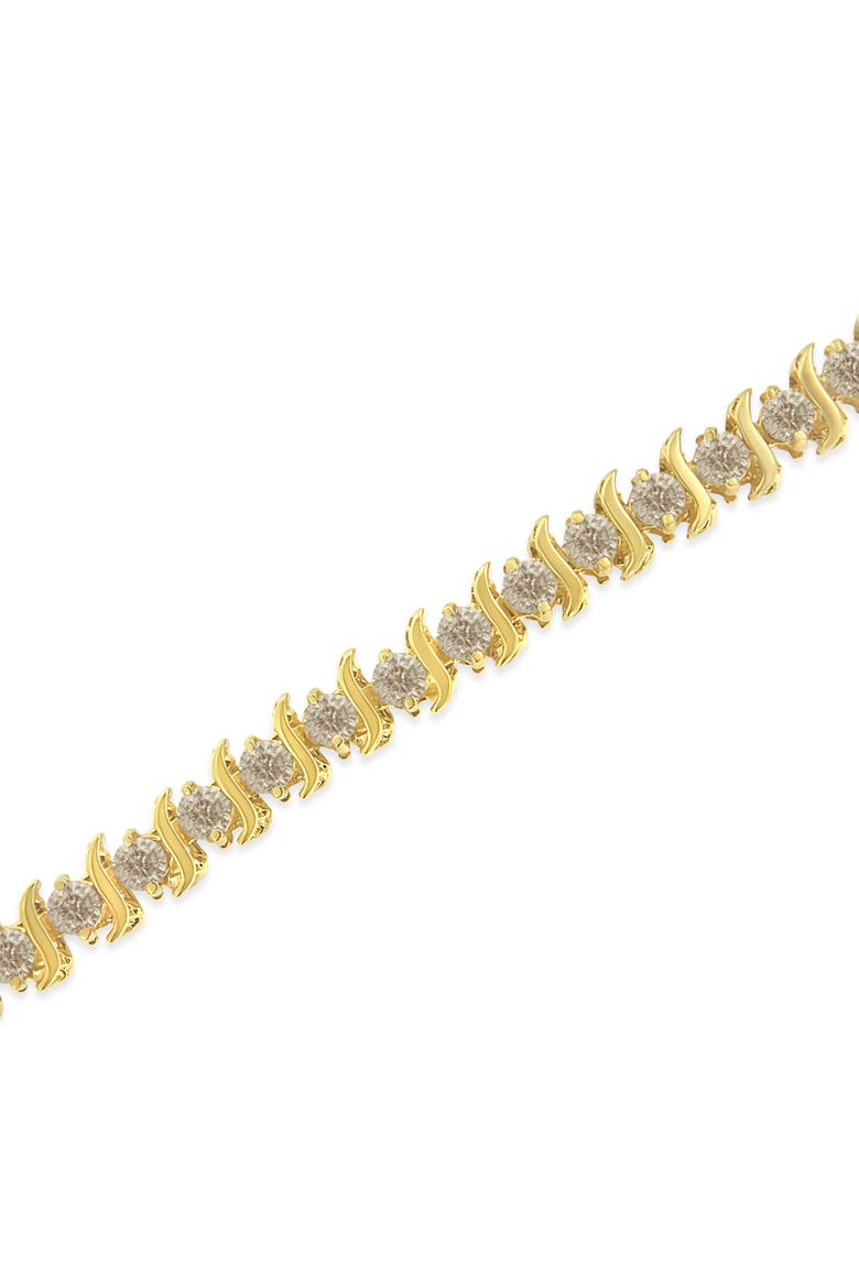 10K Yellow Gold Plated Silver 7.0 cttw 2-Prong Set Diamond "S" Link Bracelet, Alternate, color, Yellow