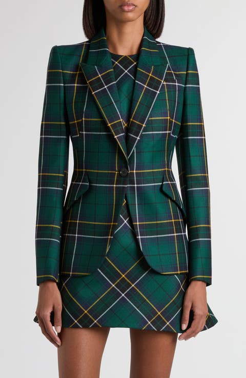 Tartan Peak Shoulder Wool Blazer