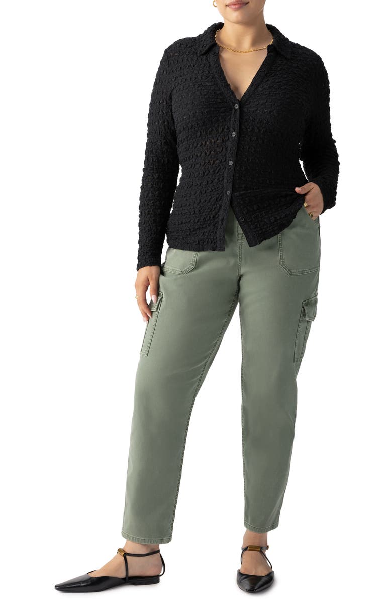 Sanctuary Pucker Up Dreamgirl Semisheer Cotton Blend Lace Button-Up Shirt, Alternate, color, Black