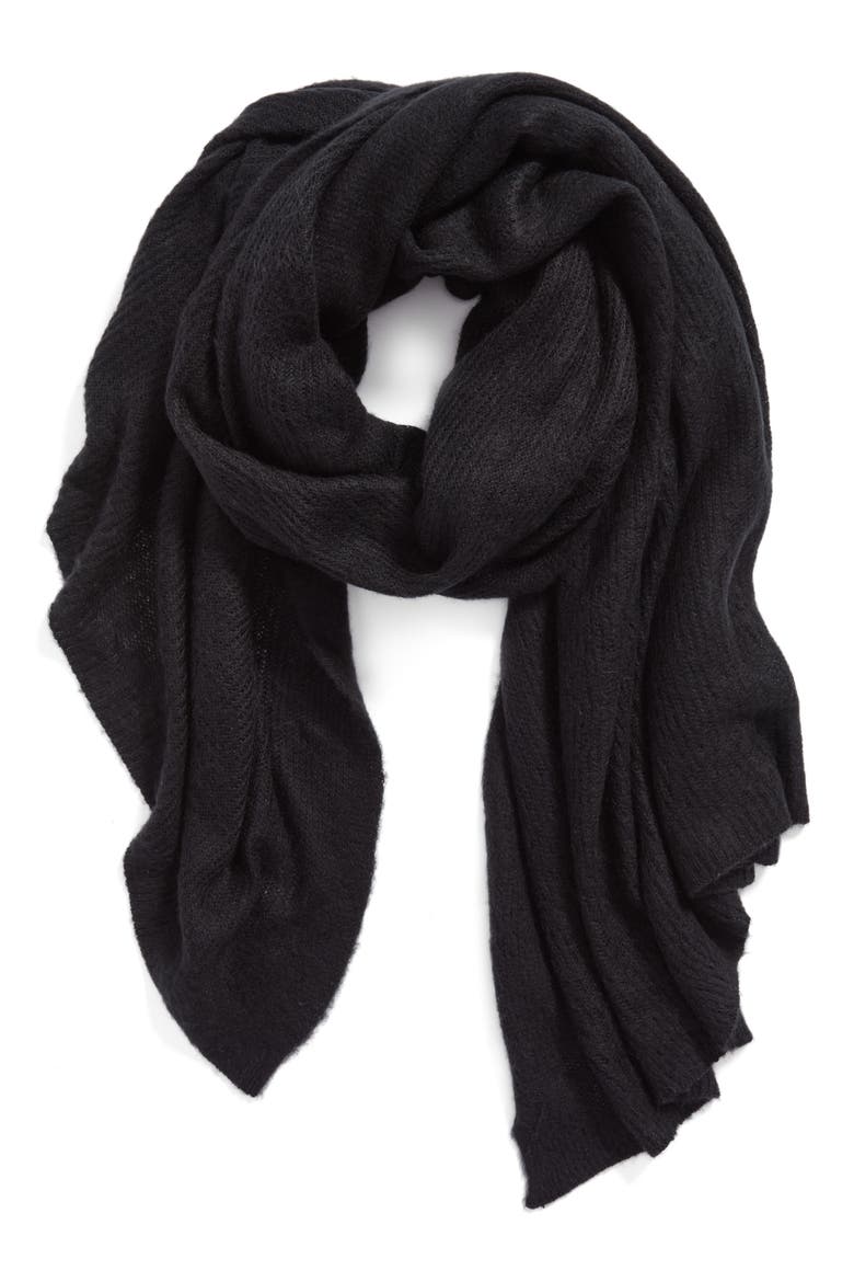 Kennedy Waffle Knit Scarf, Alternate, color, BLACK