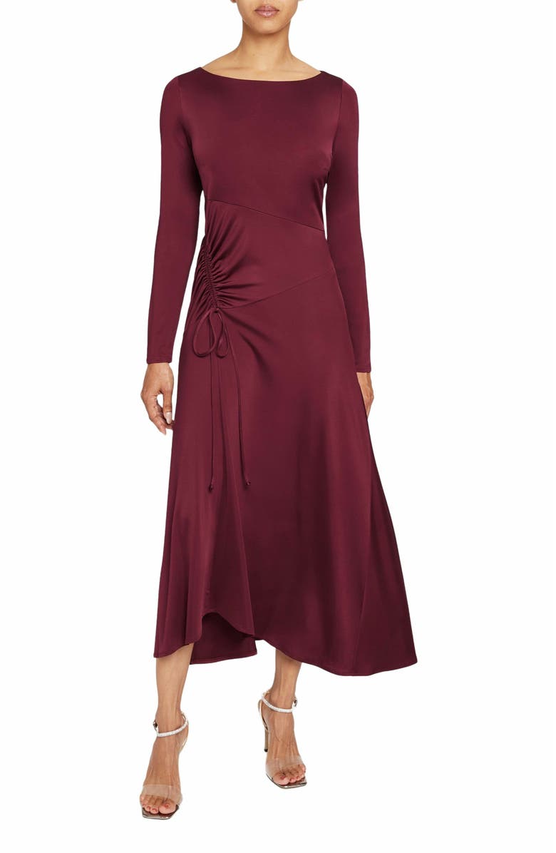 Santorelli TIA Long Sleeve Handkerchief Midi Jersey Dress, Alternate, color, Sangria