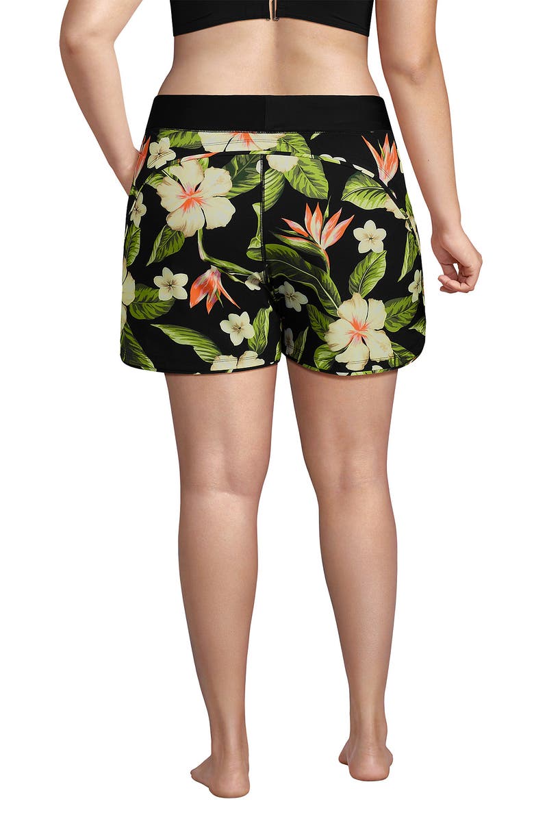 Lands' End SunShade UPF 50 5" Board Shorts, Alternate, color, Hibiscus Floral/Black