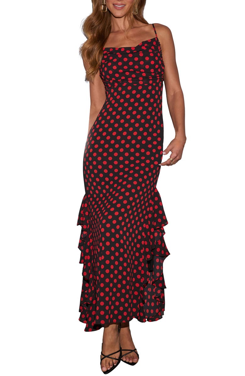 VICI Collection Amala Dot Ruffle Maxi Dress, Main, color, 