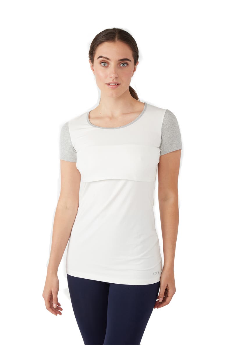 Modern Eternity Maternity Modern Eternity Nia Short Sleeve Maternity & Nursing Top, Main, color, Eggshel Grey Mix