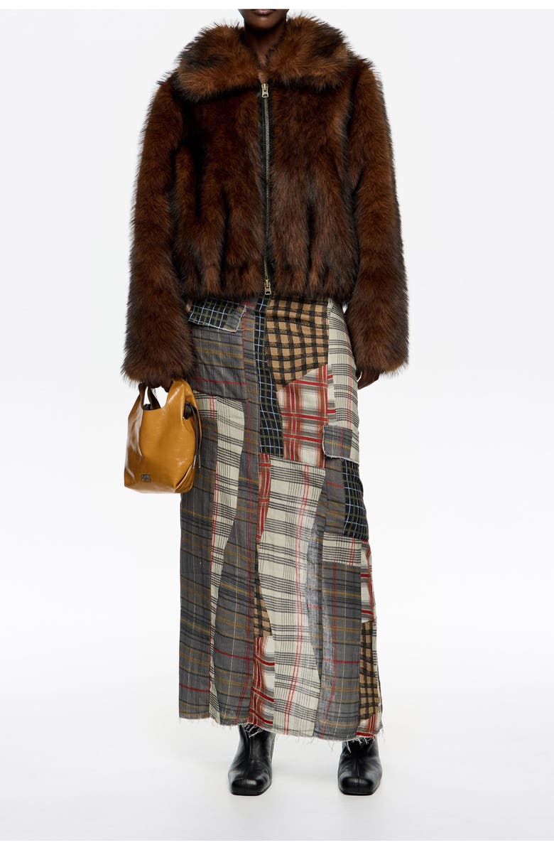 Bimba y Lola Patchwork Straight Midi Skirt, Alternate, color, Patchwork Brown