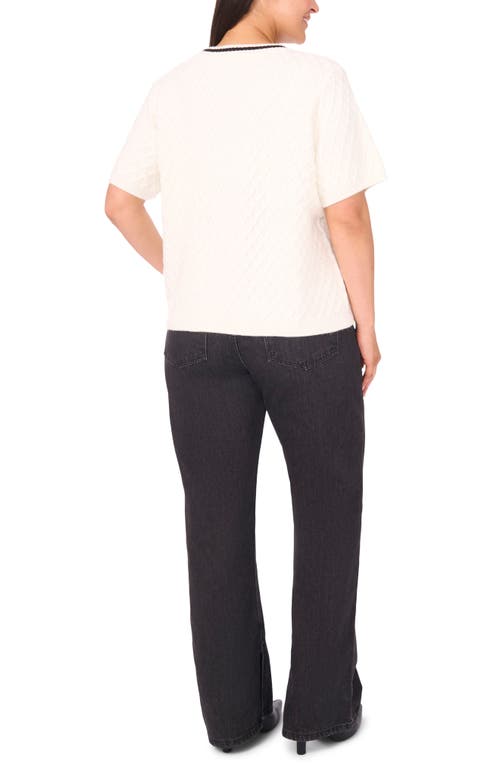 Halogenr Halogen(r) Diamond Stitch Short Sleeve Sweater In White
