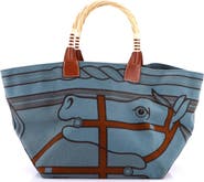 Pre-Owned Hermes Sac Steeple Tote Printed Toile with Wood