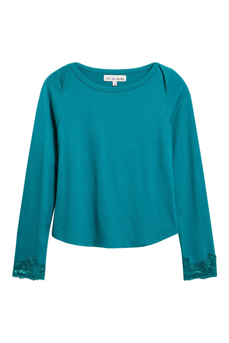 Lace Cuff Knit Top, Alternate, color, TEAL
