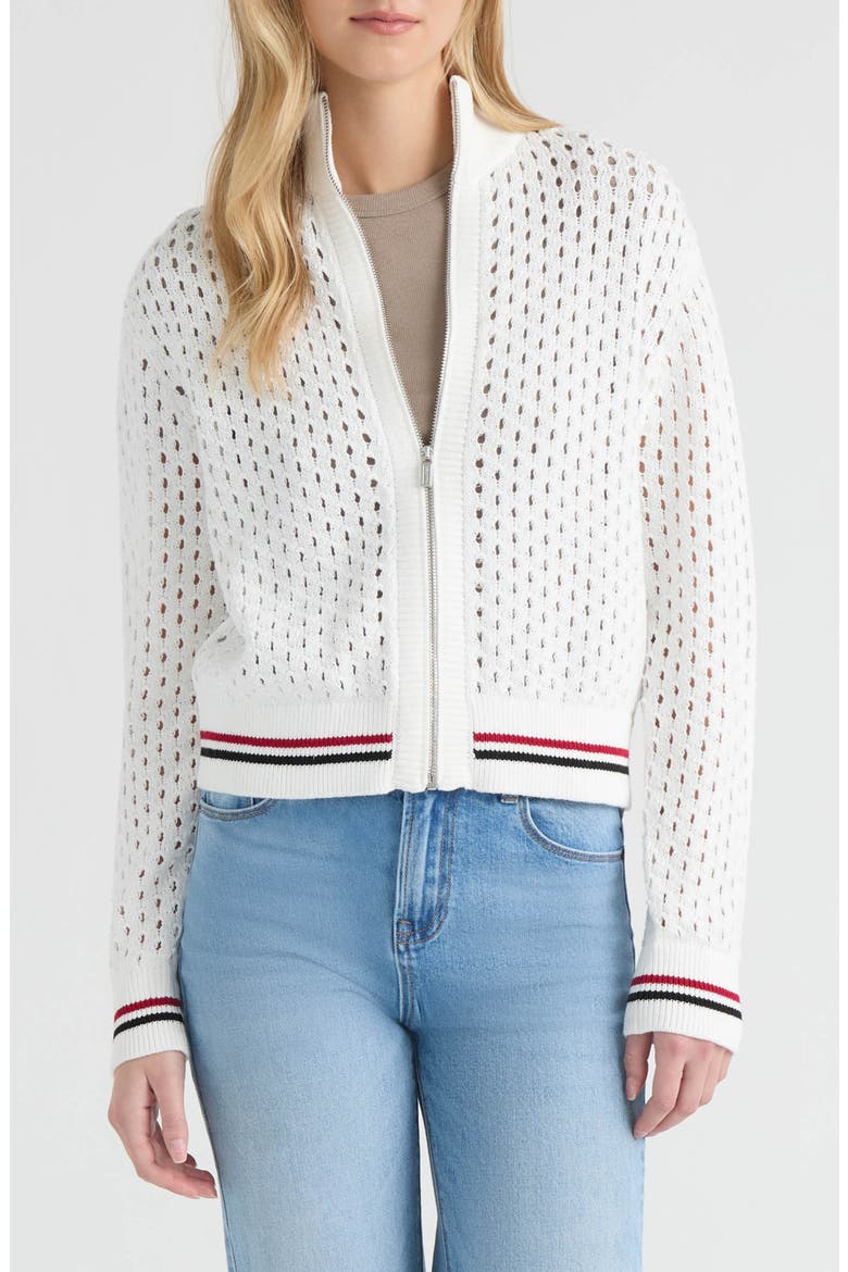Stripe Openwork Bomber Jacket, Main, color, SNOW-WHITE