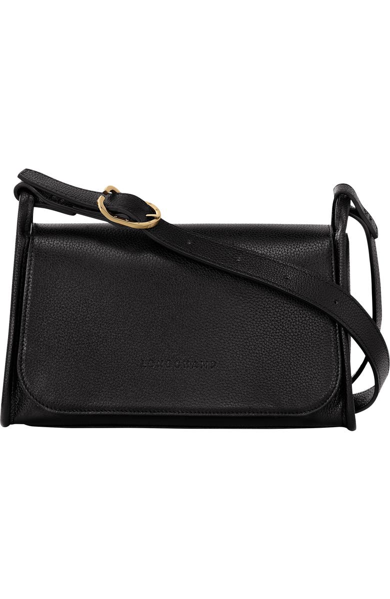 Longchamp Medium Le Foulonné Leather Crossbody Bag, Main, color, Black