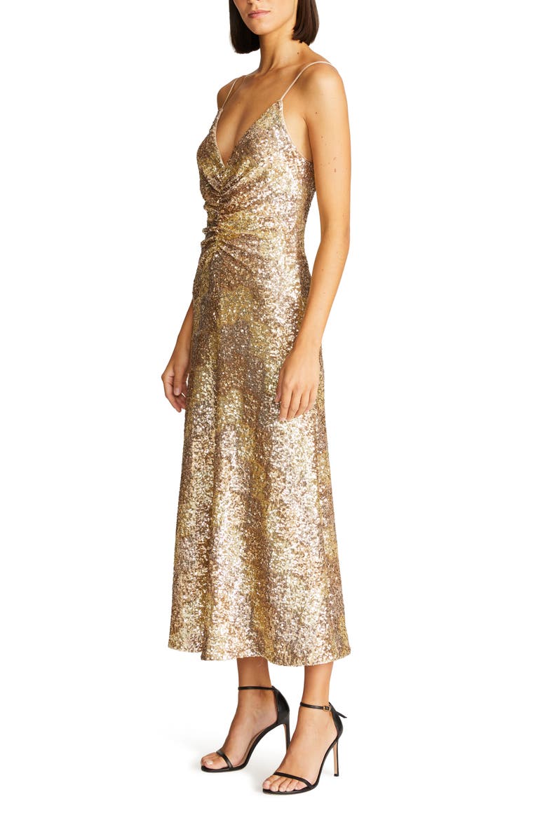Alessandra Sequin Dress, Alternate, color, GOLD TONAL