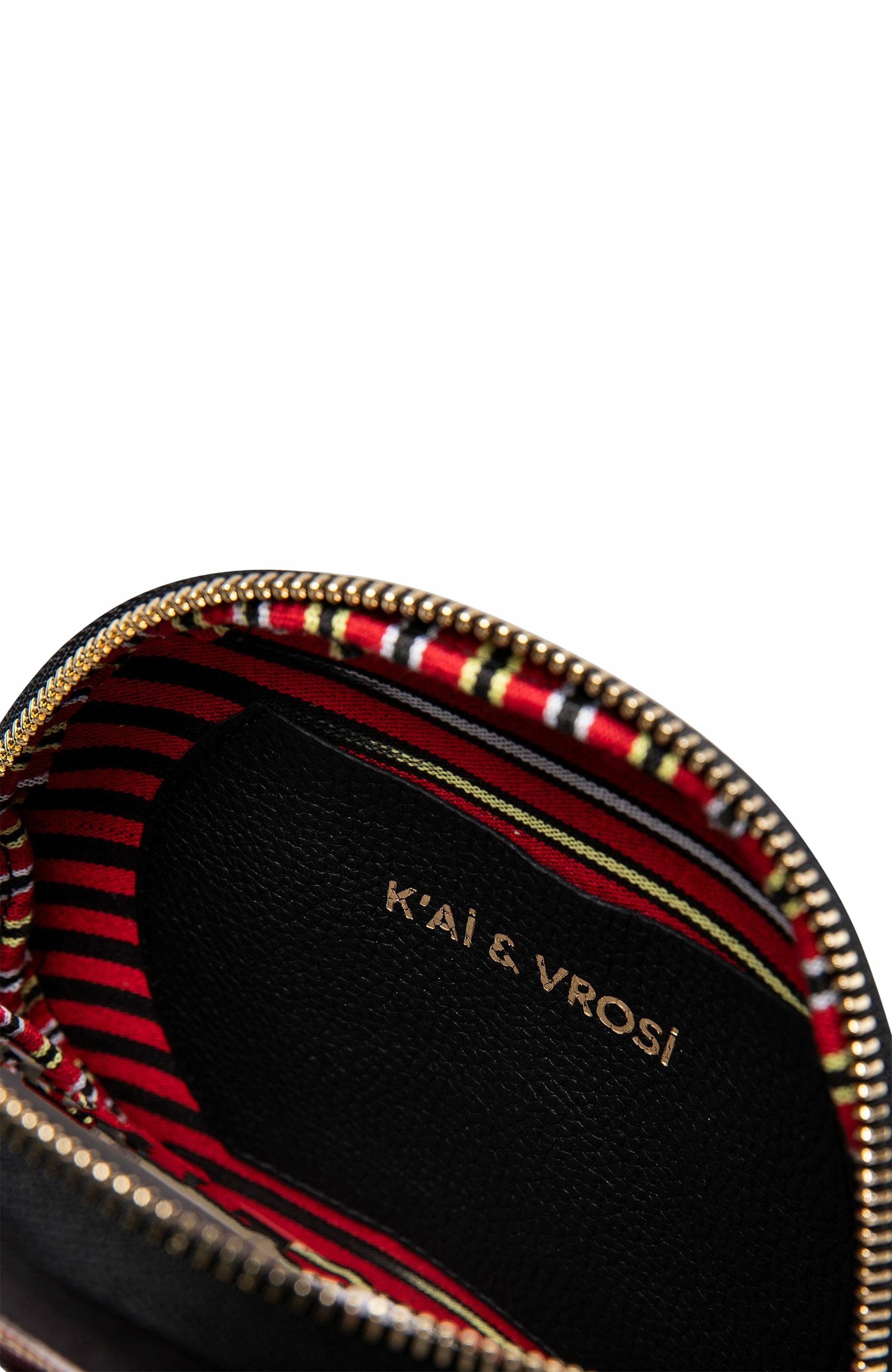 K'ai & Vrosi Genuine Leather & Striped Fabric Pattern Crossbody Bag, Alternate, color, Black
