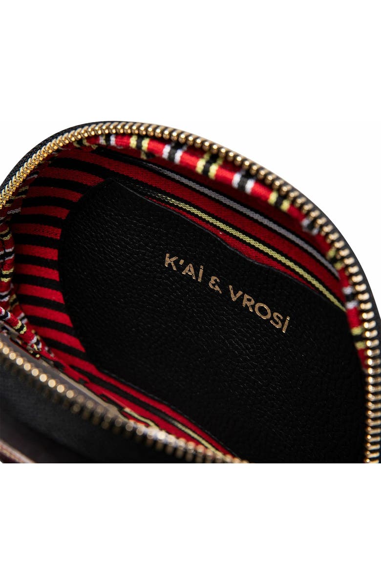 K'ai & Vrosi Genuine Leather & Striped Fabric Pattern Crossbody Bag, Alternate, color, Black