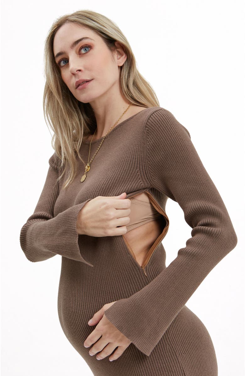 Nom Maternity Hudson Maternity & Nursing Long Sleeve Dress, Alternate, color, Taupe