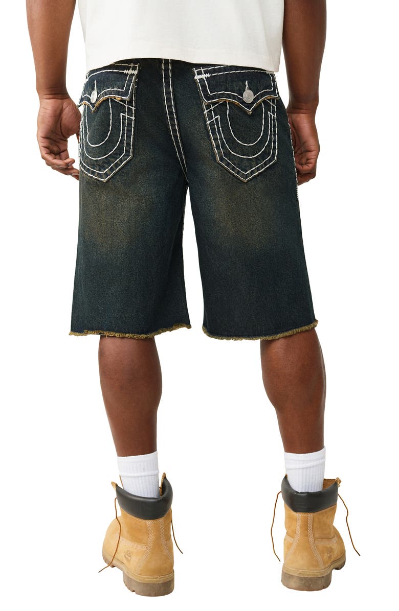 True Religion Vinny Big T Flap Fray Hem Denim Shorts, Alternate, color, Rusted Denim Dark Wash