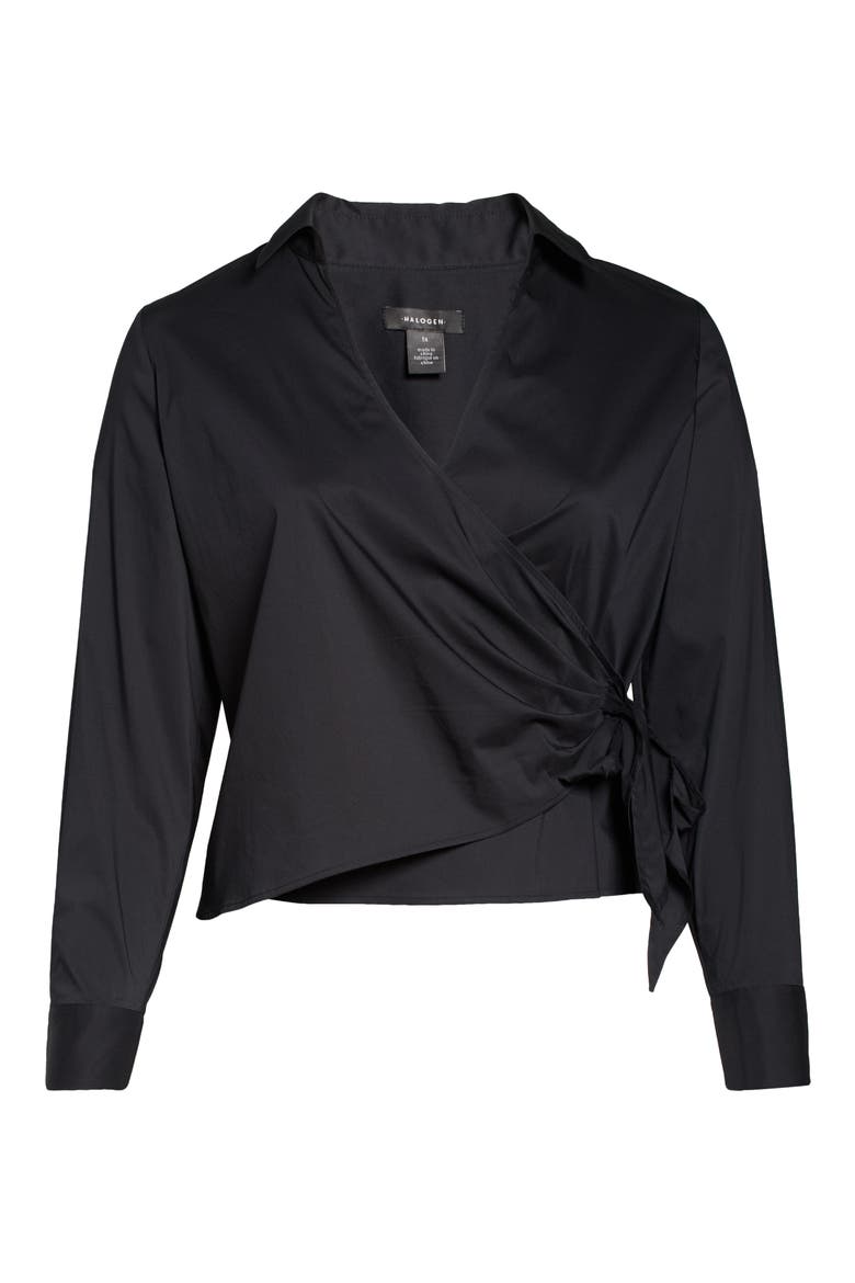 Wrap Front Poplin Top, Alternate, color, BLACK
