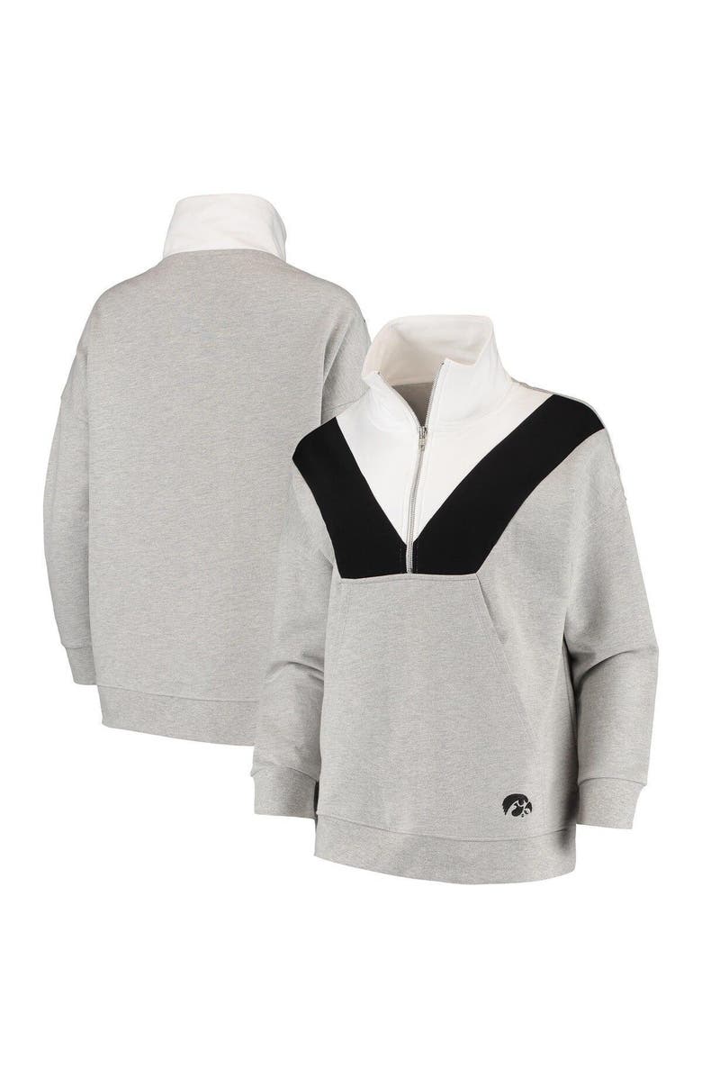 UG APPAREL Women's Heathered Gray Iowa Hawkeyes Missy Colorblock Quarter-Zip Jacket, Alternate, color, 