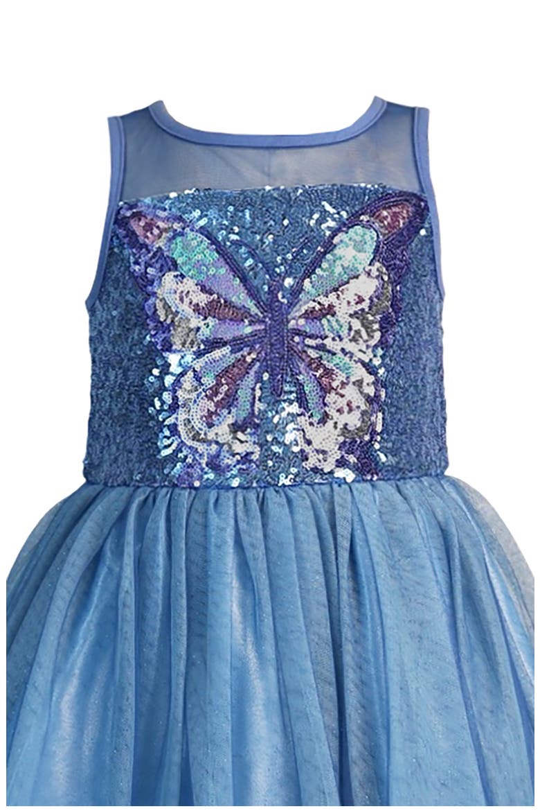 Kids' Sequin Butterfly Mesh Party Dress, Alternate, color, BLUE
