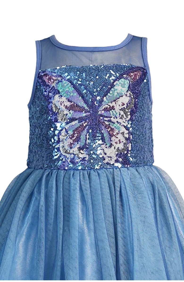 Zunie Kids' Sequin Butterfly Mesh Party Dress, Alternate, color, Blue