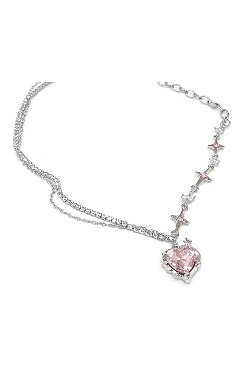 Crystal Heart Pendant Necklace, Main, color, PINK