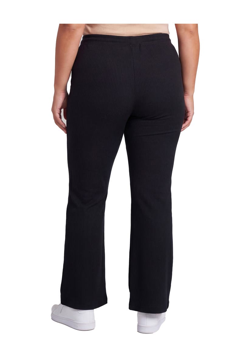 24seven Comfort Apparel Curvy Basic Ribbed Knit Drawstring Straight Leg Lounge Pants, Alternate, color, Black