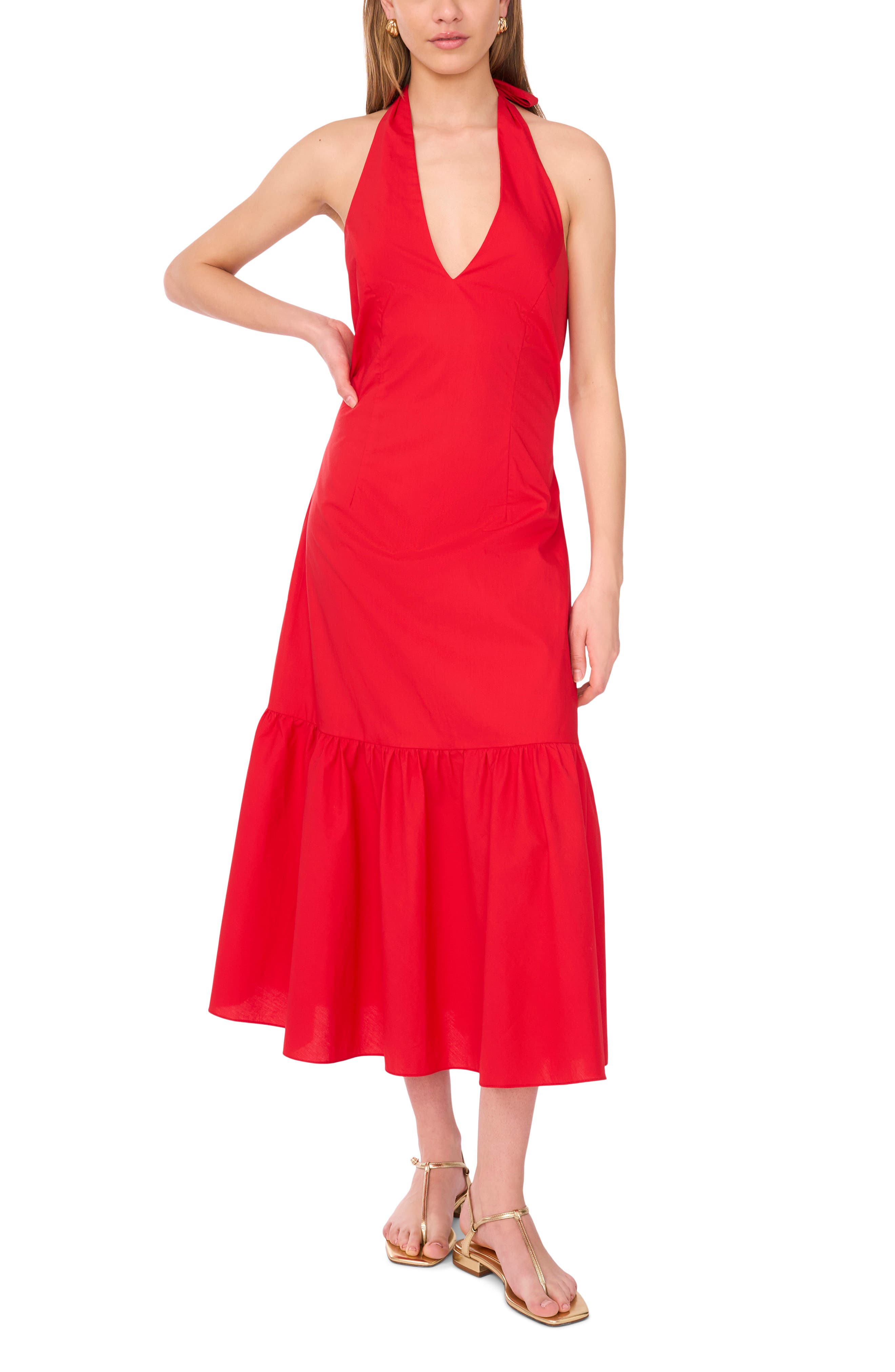 Halter Neck Tie Back Midi Dress